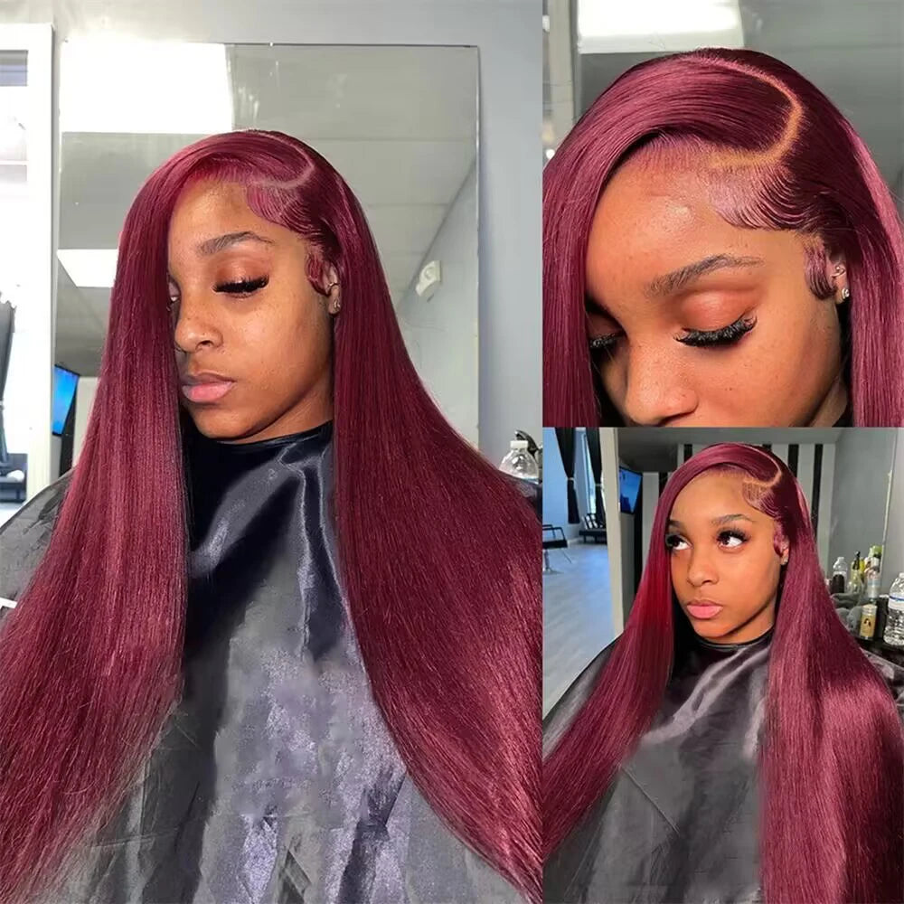 99J Burgundy HD Lace Front Human Hair Wig | Straight