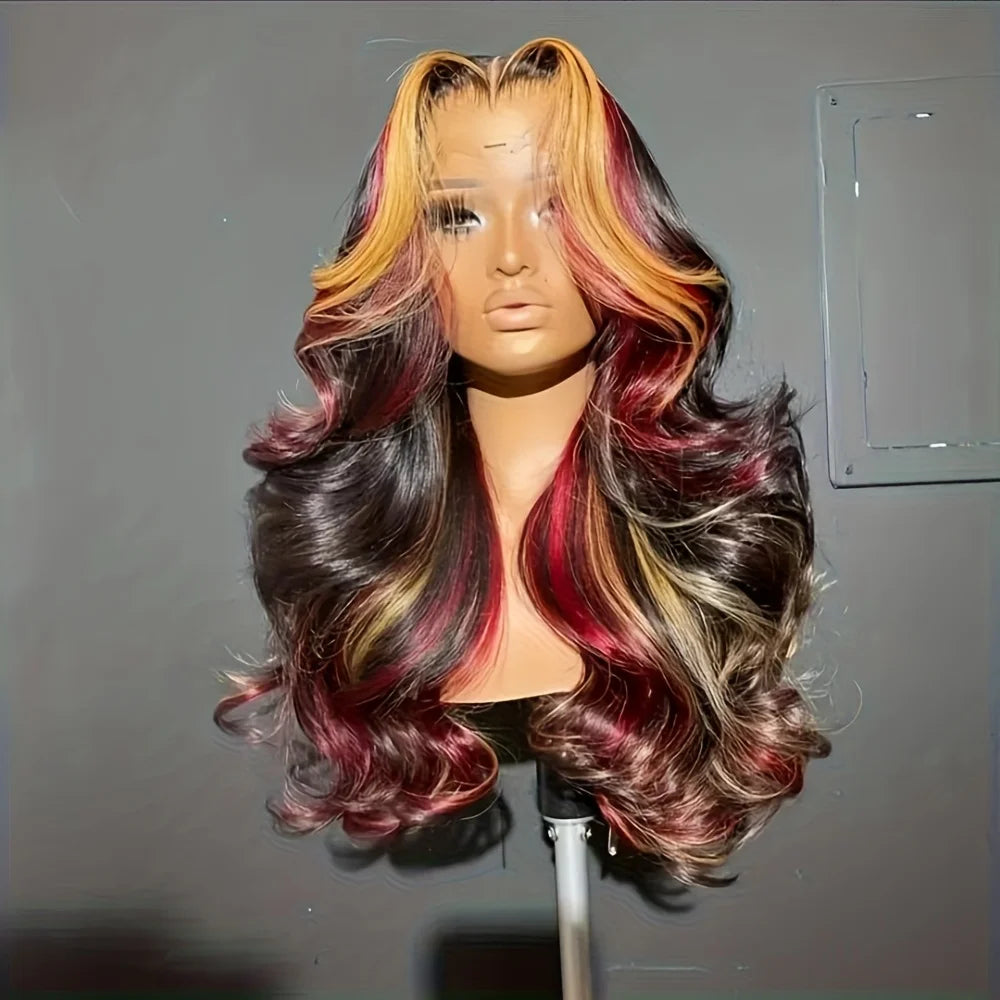 Blonde Red Highlight HD Lace Front Synthetic Wig | Body Wave