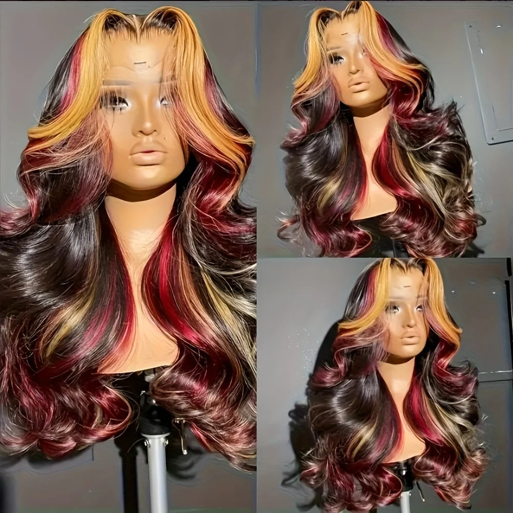 Blonde Red Highlight HD Lace Front Synthetic Wig | Body Wave