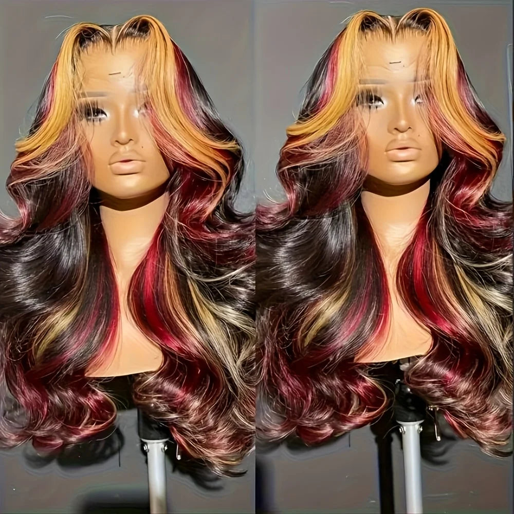 Blonde Red Highlight HD Lace Front Synthetic Wig | Body Wave