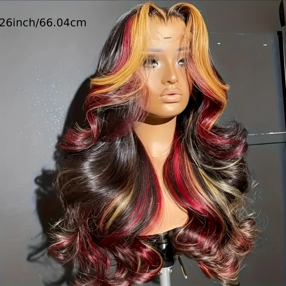 Blonde Red Highlight HD Lace Front Synthetic Wig | Body Wave