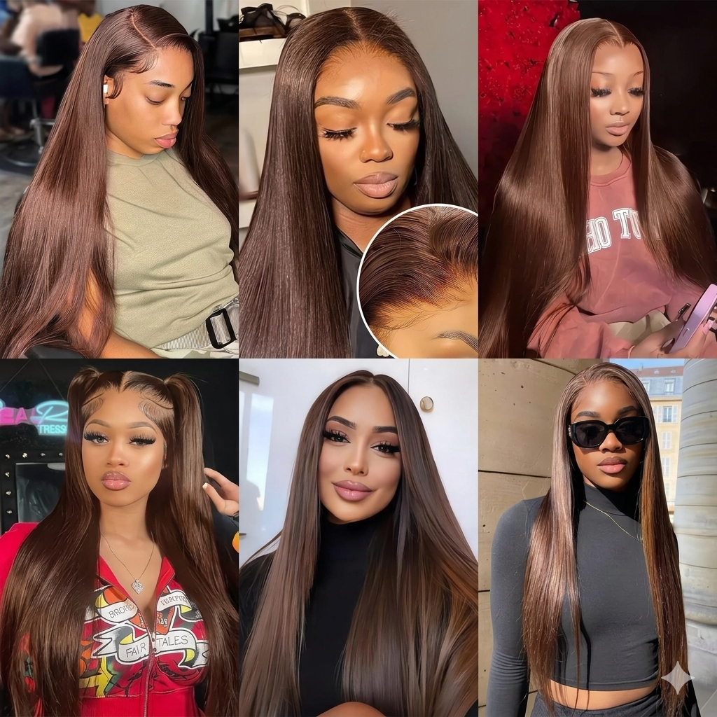 Chocolate Brown Bone Straight HD Lace Front Human Hair Wig