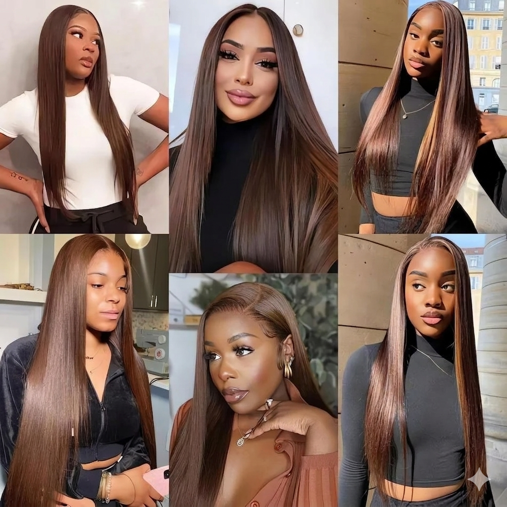 Chocolate Brown Bone Straight HD Lace Front Human Hair Wig