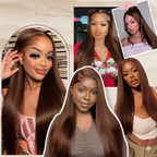 Chocolate Brown Bone Straight HD Lace Front Human Hair Wig