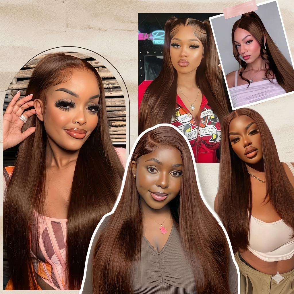 Chocolate Brown Bone Straight HD Lace Front Human Hair Wig
