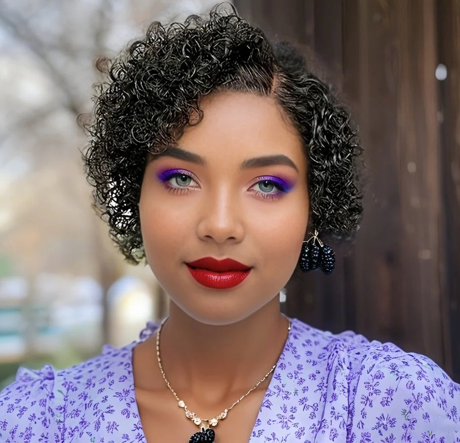 Short Pixie Deep Curly Bob T Part Lace Front Wig