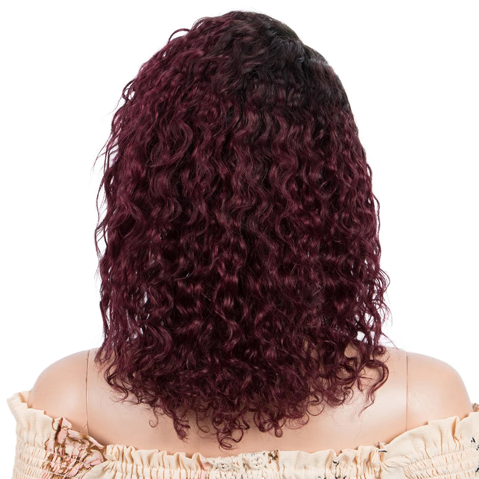 T Part Lace Wig Human Hair | Brown Highlight Curly Remy