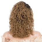 T Part Lace Wig Human Hair | Brown Highlight Curly Remy
