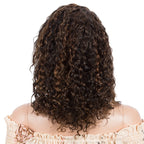T Part Lace Wig Human Hair | Brown Highlight Curly Remy