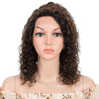 T Part Lace Wig Human Hair | Brown Highlight Curly Remy