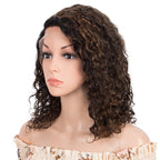 T Part Lace Wig Human Hair | Brown Highlight Curly Remy