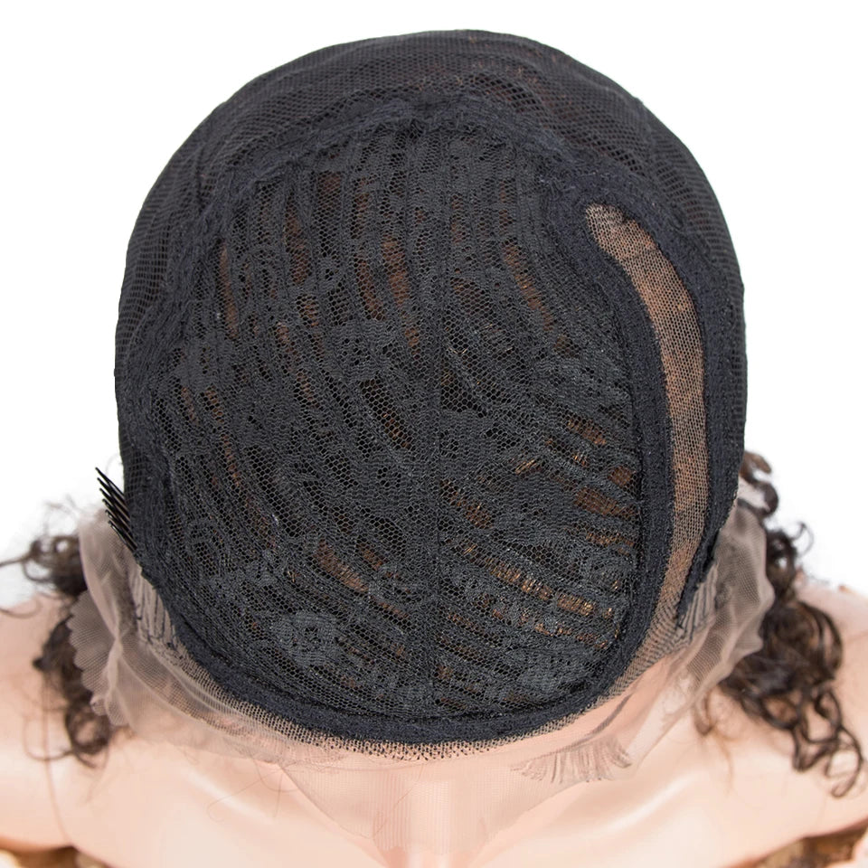 T Part Lace Wig Human Hair | Brown Highlight Curly Remy