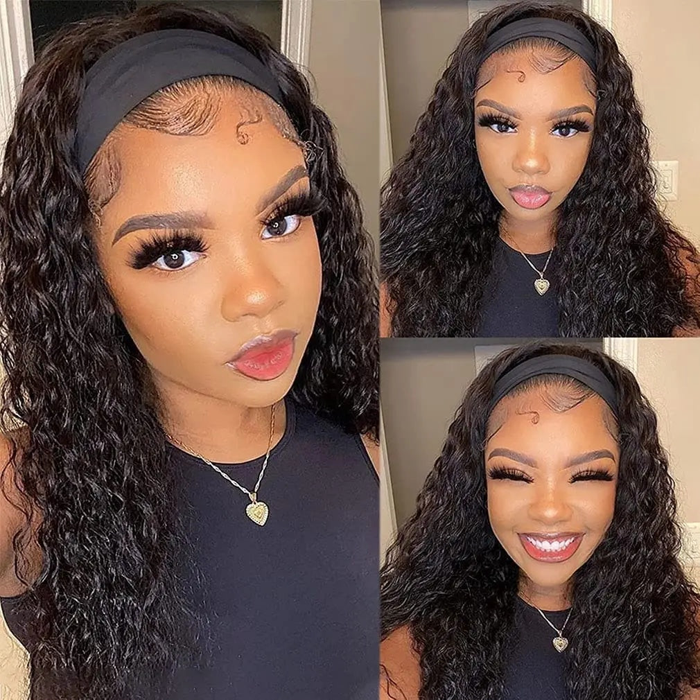 Water Wave Headband Wig Human Hair Curly Full Wig