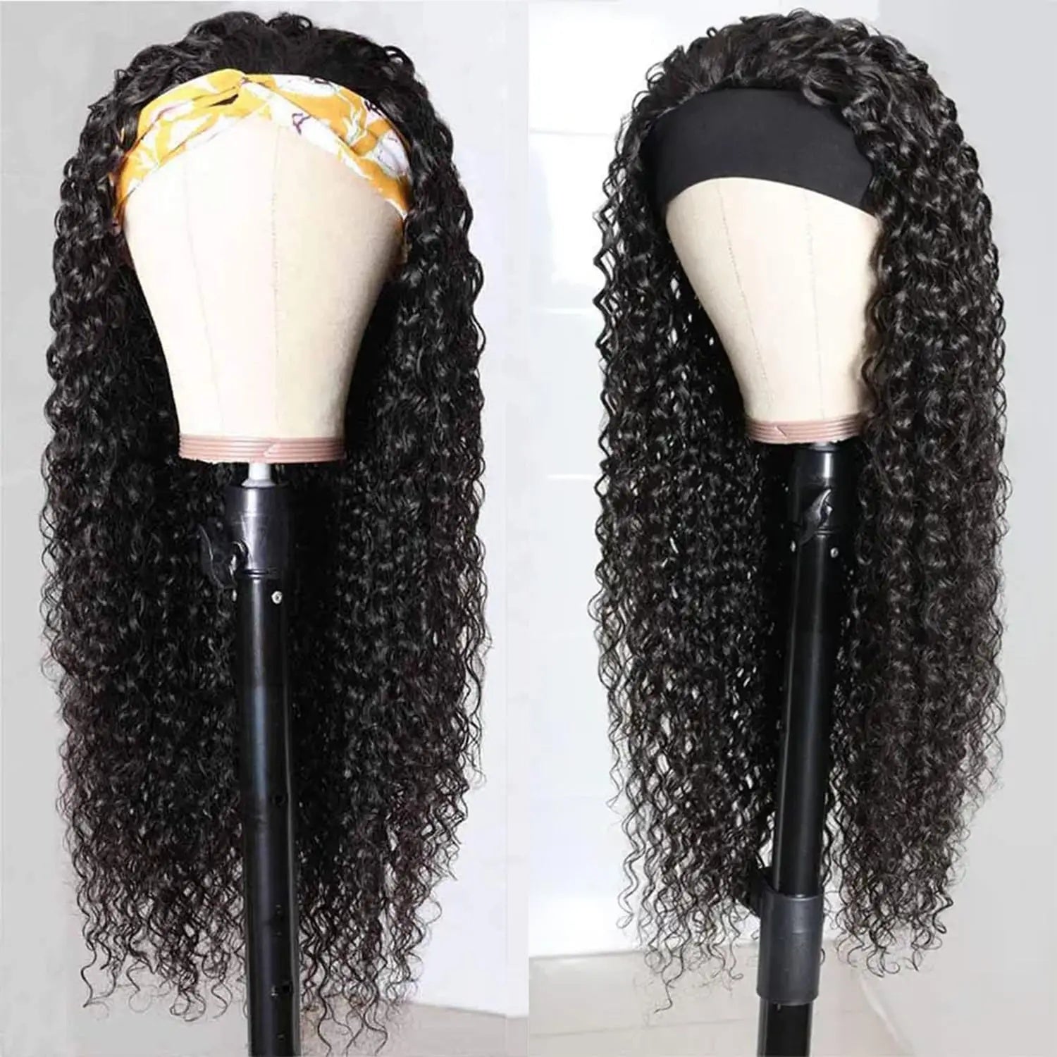 Water Wave Headband Wig Human Hair Curly Full Wig