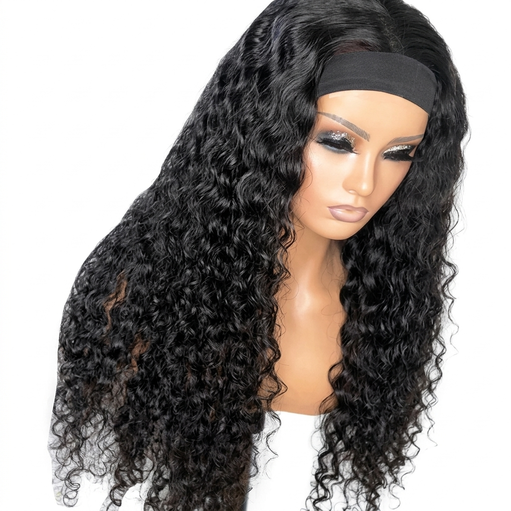Water Wave Headband Wig Human Hair Curly Full Wig